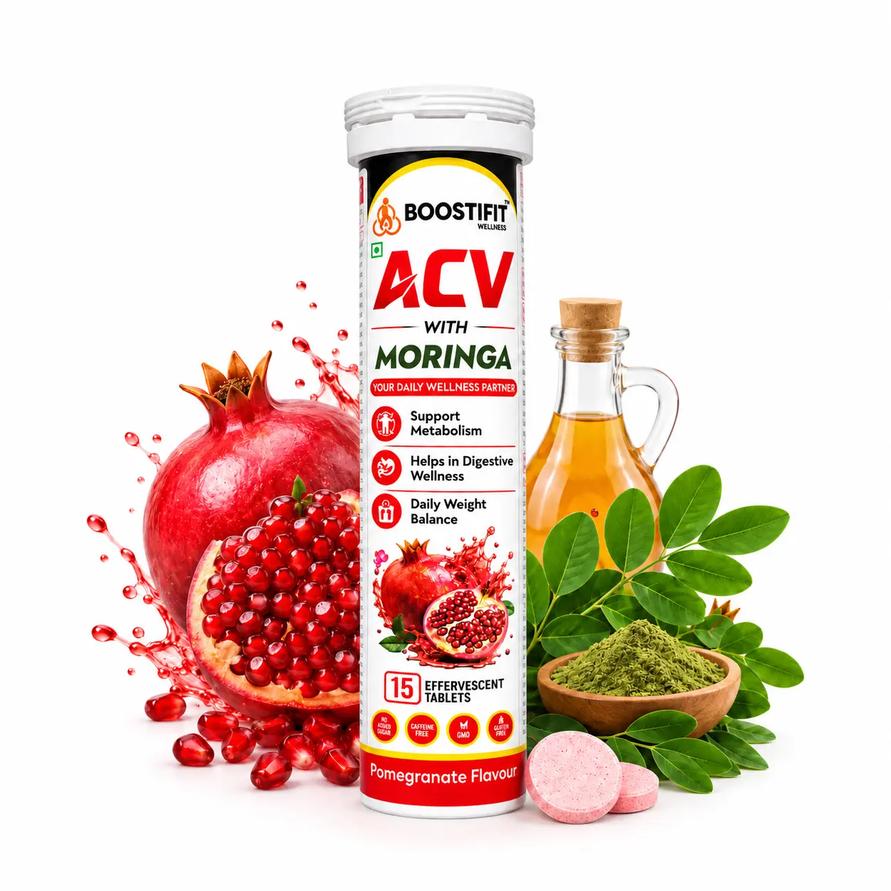 Boostifit Wellness ACV with Moringa, Pomegranate Flavour product tube