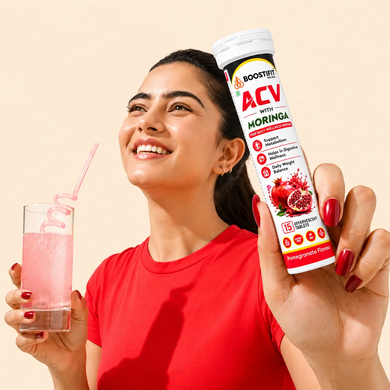 Lifestyle product visual supplied for Boostifit ACV with Moringa