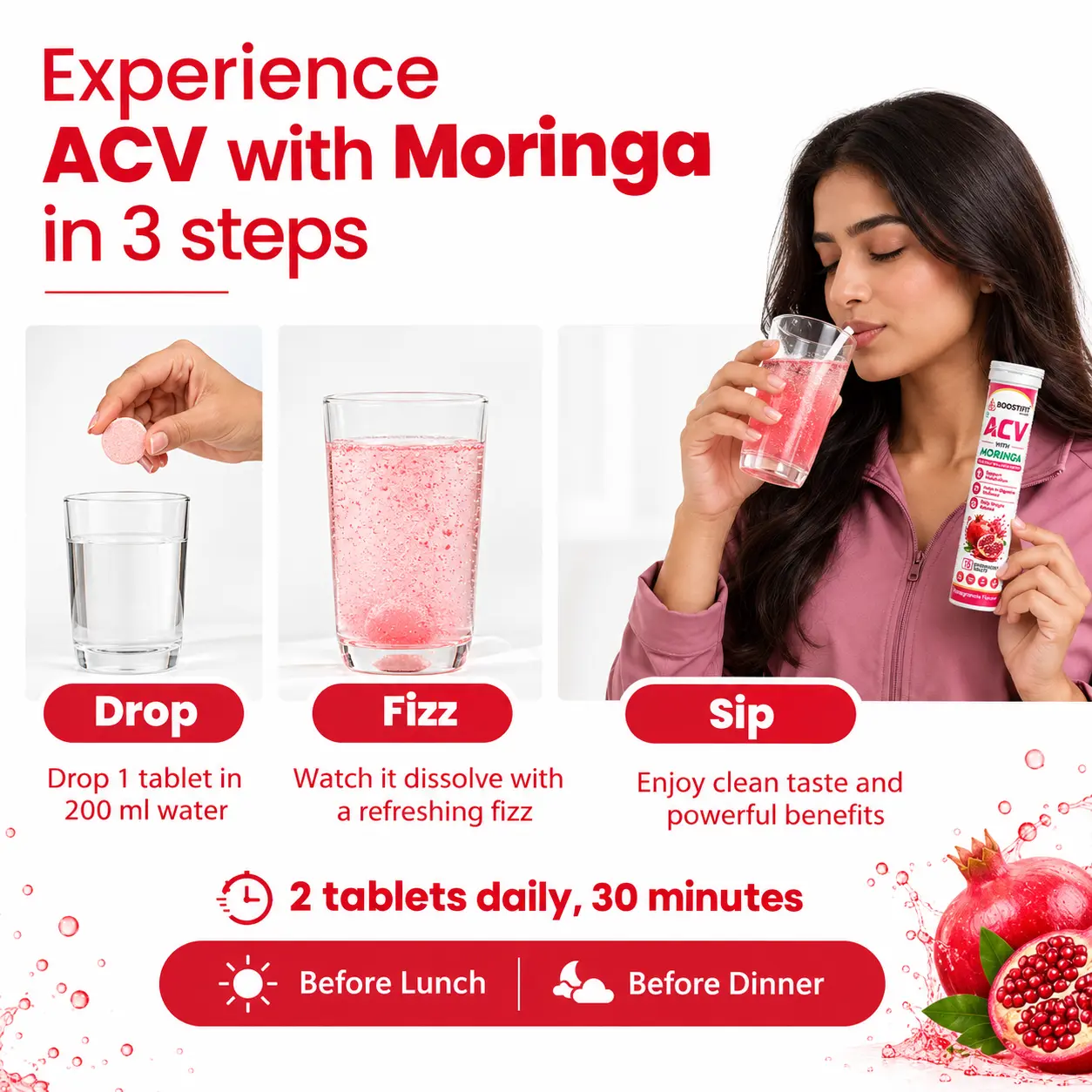Boostifit ACV with Moringa preparation and fizz steps